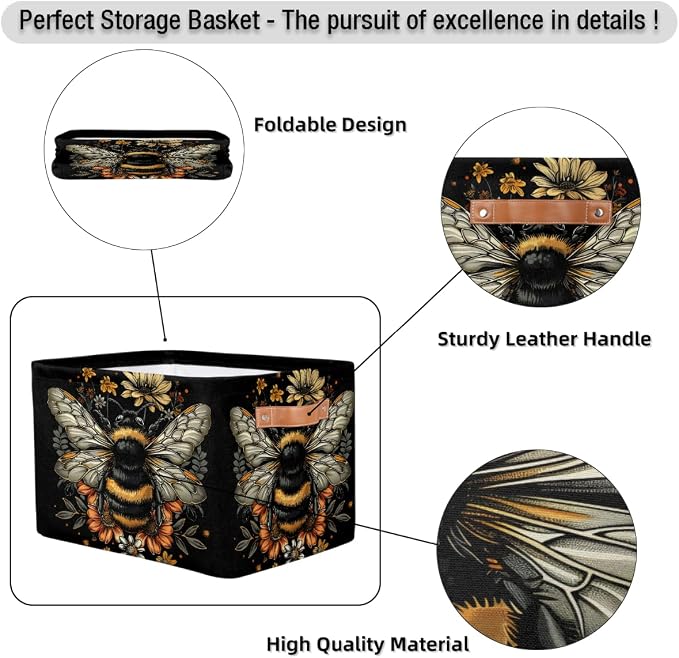 Pardick Basket Storage Bins Animal Bee Black Rectangle Cube Basket Box Kids - Image 6