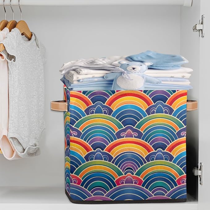 TropicalLife 13x13x13 Inch Large Fabric Storage Cube Vintage Rainbow Flowers - Image 2