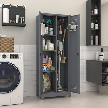 Broom Closet Storage Cabinet, Steel Locking Cabinet - Image 2