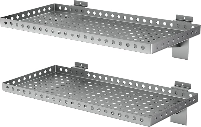 2 Pack Slatwall Shelves, Heavy Duty Grey Metal Slat Wall Shelf by BOBIBAN