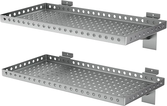 2 Pack Slatwall Shelves, Heavy Duty Grey Metal Slat Wall Shelf by BOBIBAN