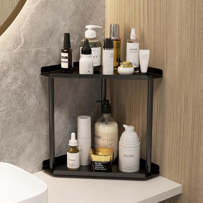 2 Tier Bathroom Counter Organizer, Vanity Organizer Corner Shelf, Makeup - Image 2