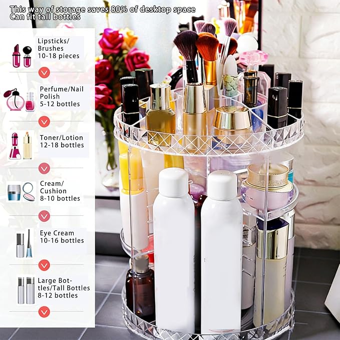 Asixxsix Rotating Makeup Organizer, Makeup Storage Carousel Tower - Image 4