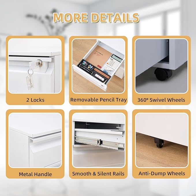 Garvee Mobile Filing Cabinet 3 Drawer, Under Desk File Cabinet - Image 7