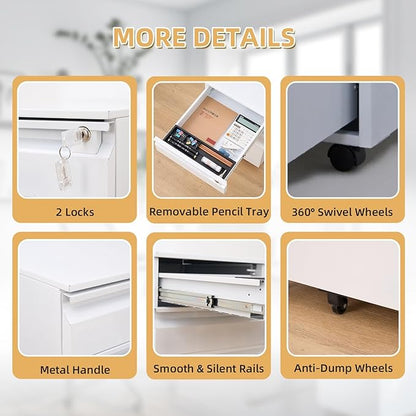 Garvee Mobile Filing Cabinet 3 Drawer, Under Desk File Cabinet - Image 7