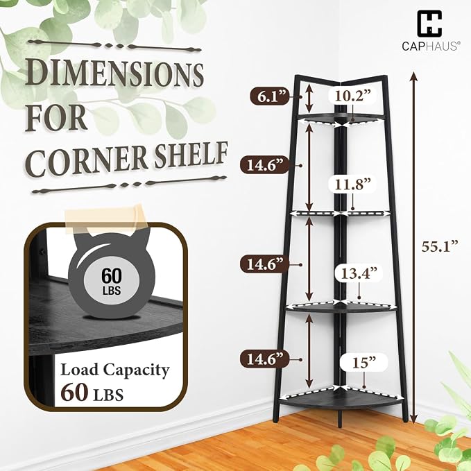 CAPHAUS 4-Tier Corner Shelf Stand, Tall Display Shelves, Ladder Corner Wood - Image 2