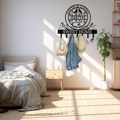 Key Holder for Wall, Personalized Couple's Name Key Rack Coat Rack, Metal Key - Image 3