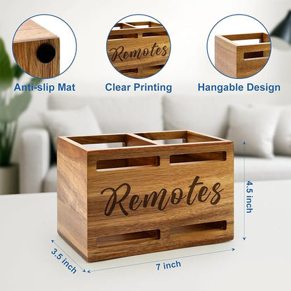 Hilislog Acacia Wood Remote Control Holder Wall Mount Wooden Caddy TV Remote - Image 4