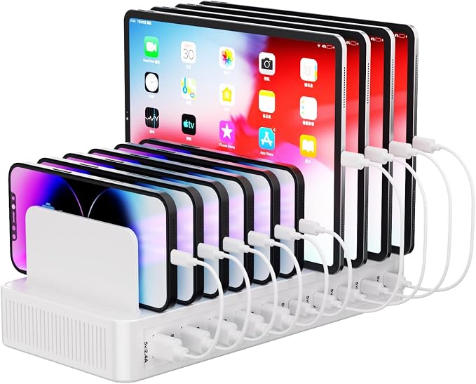 60W Charging Station for Multiple Devices, 10-Port USB Fast Charging Station by Yoodarmx