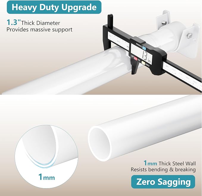 STARLATTA Heavy Duty White Closet Rod: 17-69 Inch Stepless Adjustable Clothes - Image 4