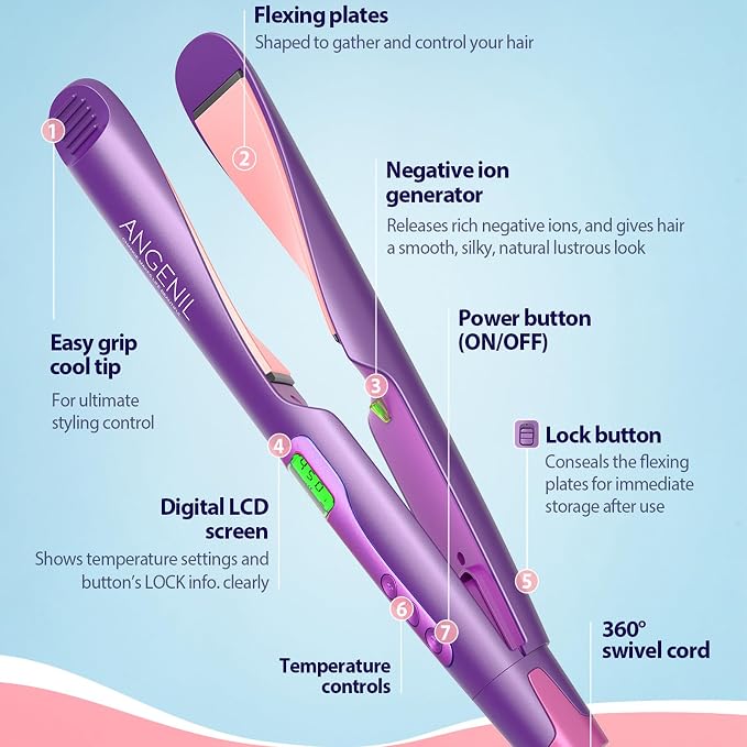 ANGENIL Professional Ion Flat Iron Curling Iron in One, Hair Straightener and - Image 7