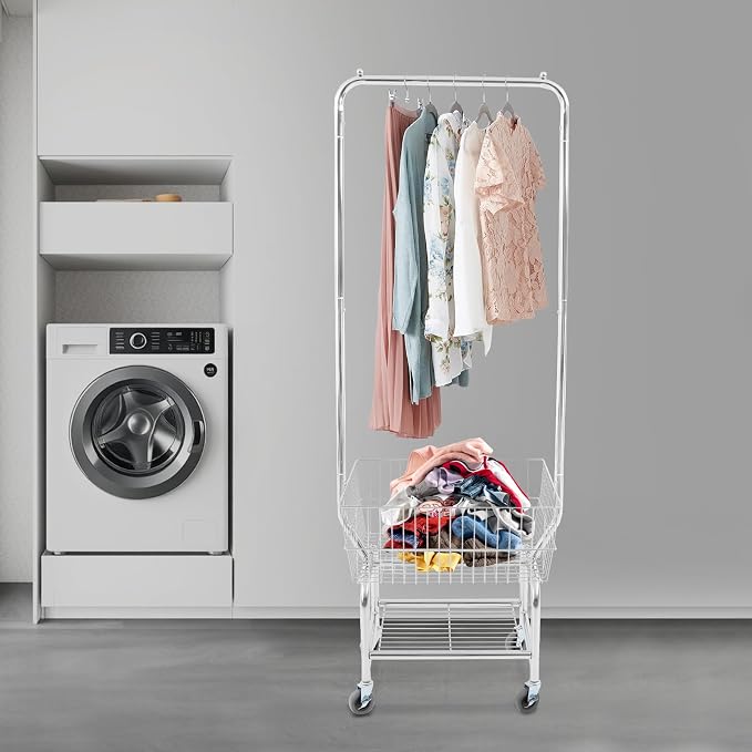 Heavy Duty Steel Wire Laundry Cart, Laundry Basket - Image 2