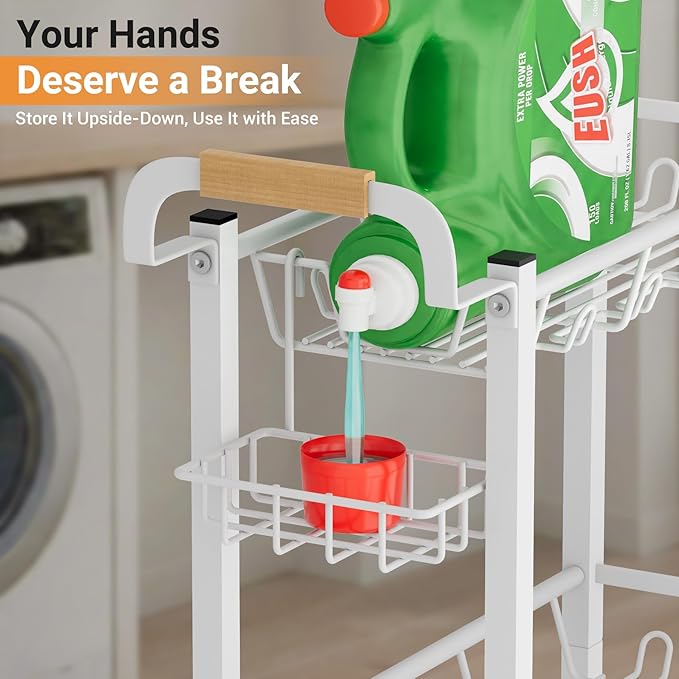 AOODA Laundry Room Cart with Top Detergent Holder, Metal Rolling Storage Cart - Image 3