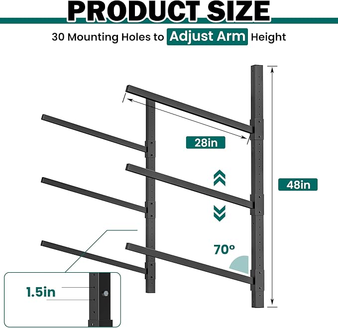 EVERHANGER Wall Mounted Kayak Storage Rack, Adjustable Kayak Holder, Heavy Duty - Image 2