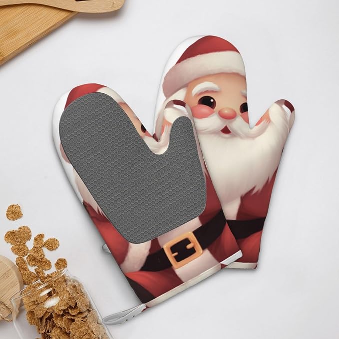Cute Santa Claus Print Oven Mitts Set of 2, Heat Resistant Silicone Oven - Image 9