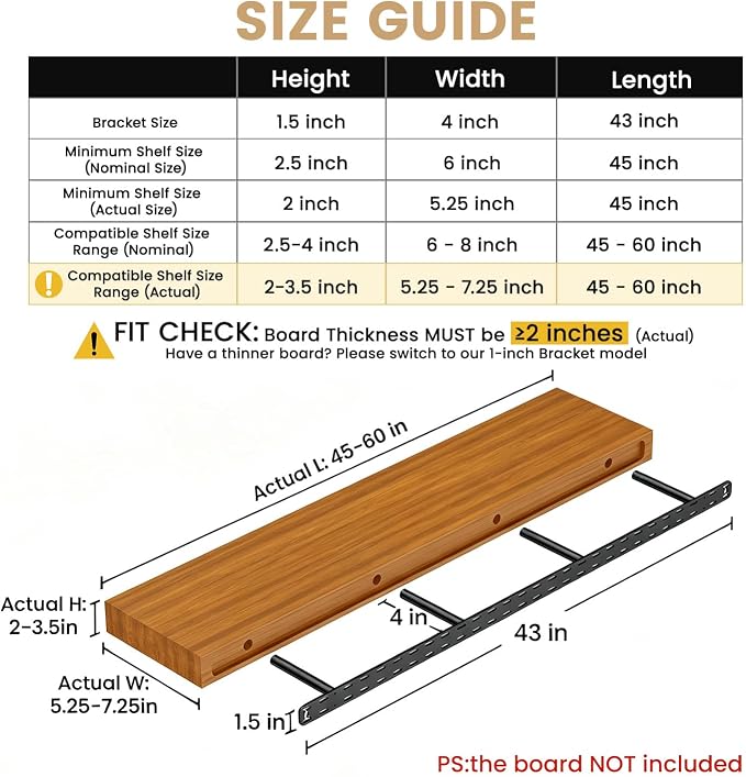 1 Pack Large Shelf Brackets Long Floating Shelf Bracket Invisible Floating - Image 2