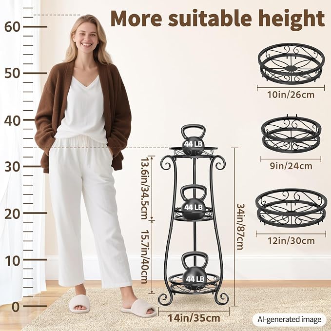 LASZOLA 3 Tier Black Metal Plant Stand - Image 5