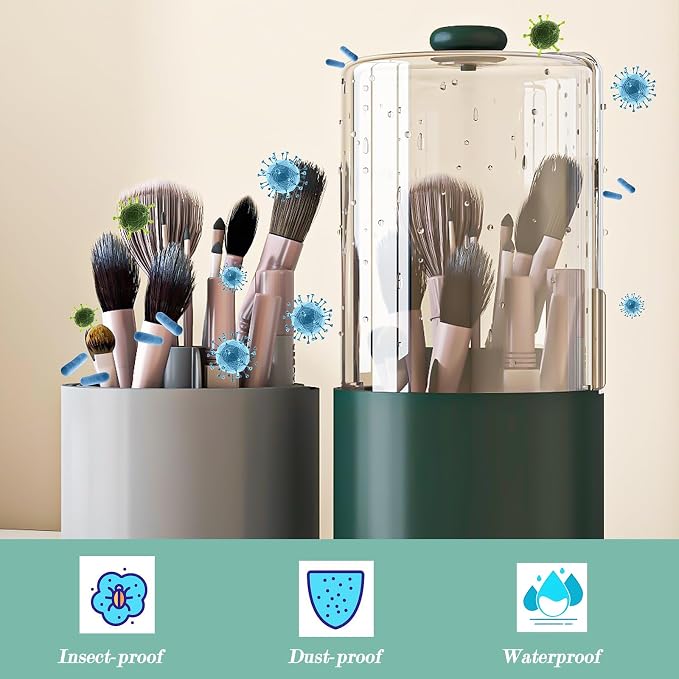 Makeup Brush Holder with Dustproof Cover, Olive Green - Image 5