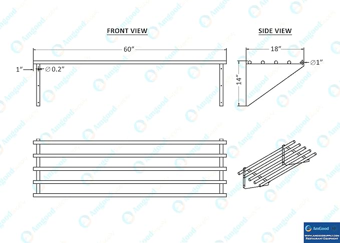 AmGood 18 in. x 60 in. NSF Stainless Steel Tubular Wall Shelf | Heavy-Duty - Image 5