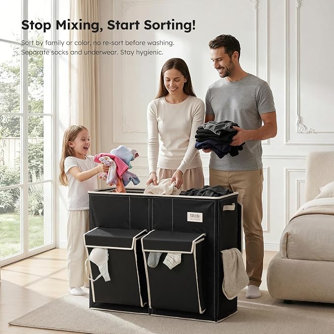 SOLEDI 220L Laundry Hamper 3 Section, Extra Large Laundry Basket - Image 4