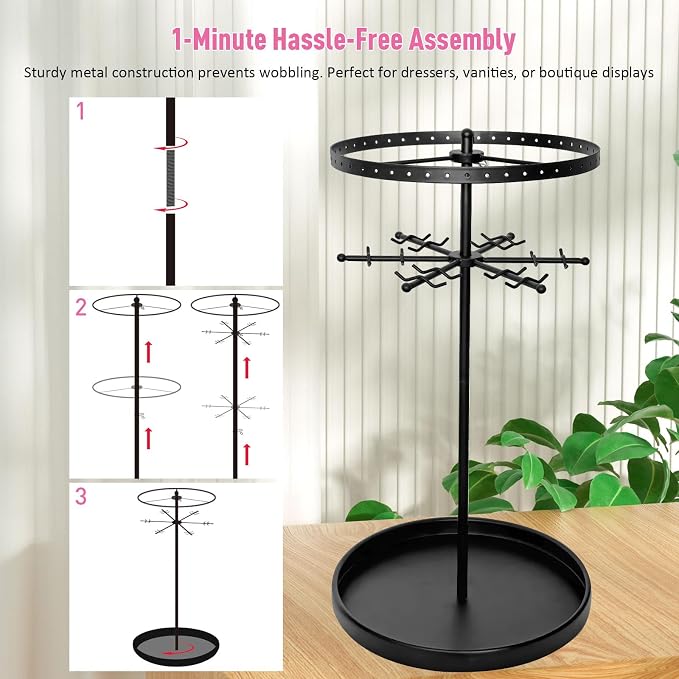 360 Rotating 2-Tier Jewelry Organizer Stand, Large Earring Holder Organizer - Image 5