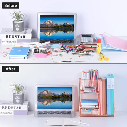 Topwey Rose Gold Desk Accessories, Office Supplies Desk Organizer Caddy - Image 4