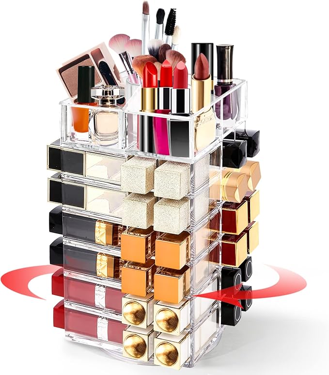 Acrylic Lipstick Tower Holder, 360 Degree Rotating Makeup Cosmetic Lipsticks by FODIENS
