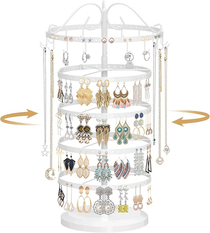 MODOWEY Rotating Jewelry Holder Organizer Stand, 5 Tier Metal Adjustable by MODOWEY
