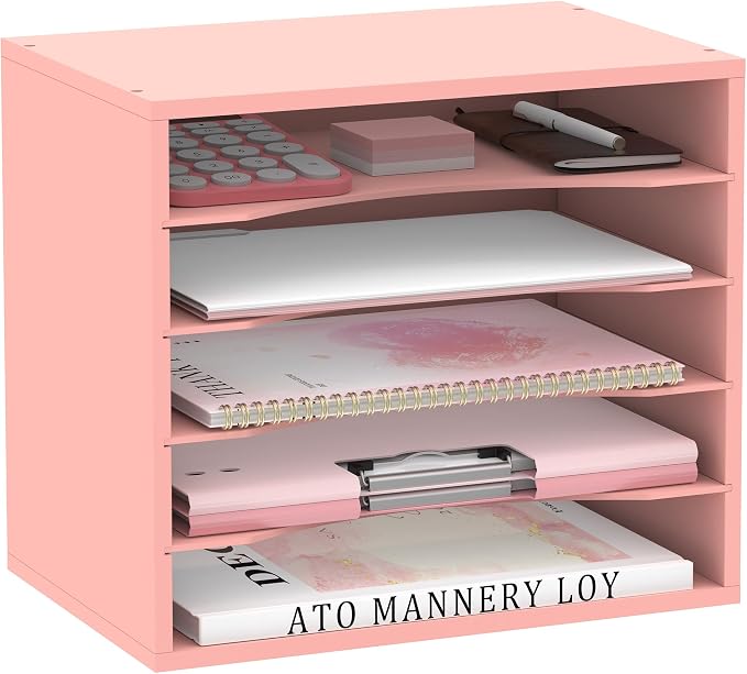 5 Tier Wood Desk Organizer, Mail Sorter and Paper Organizer by SUPEASY