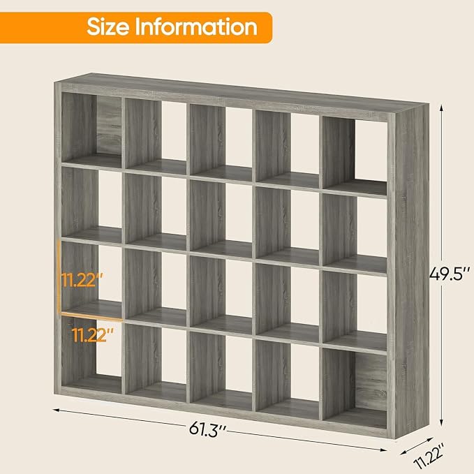 Bookshelf with Storage Bins, 20-Cube Storage Organizer with Back Panels - Image 3
