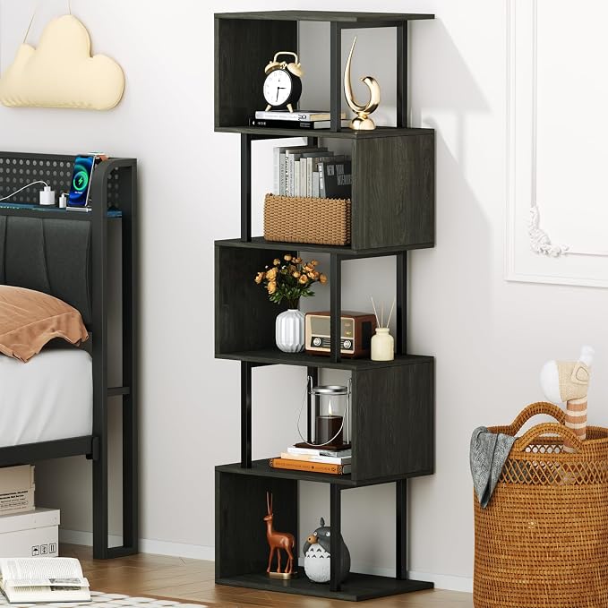 Furologee 6 Tier Bookshelf Tall Geometric Bookcase, S Shaped Industrial Display - Image 8