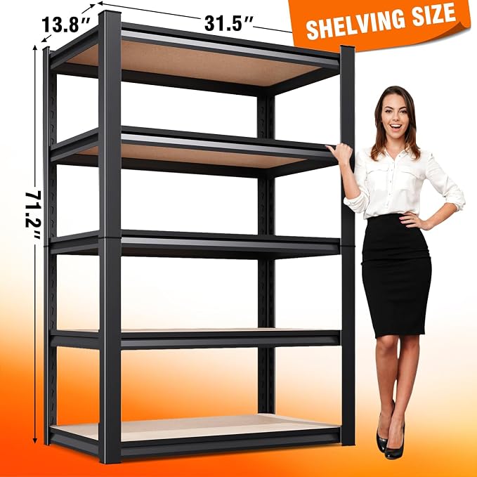 2Pack Storage Shelves, 2500lbs Garage Shelving, Adjustable Heavy Duty Shelving - Image 2