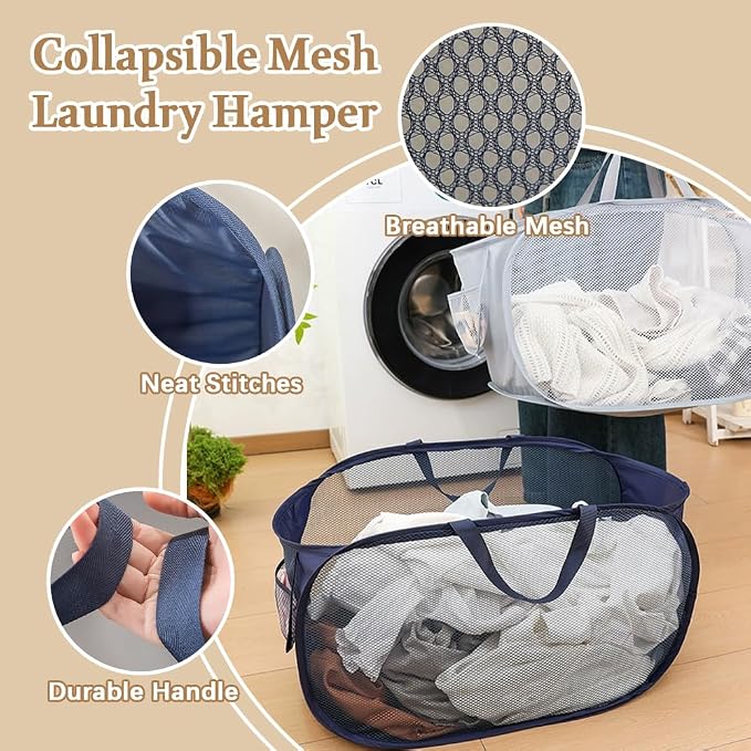 4Pcs Pop Up Laundry Hamper, FHDUSRYO Mesh Foldable Hamper - Image 3
