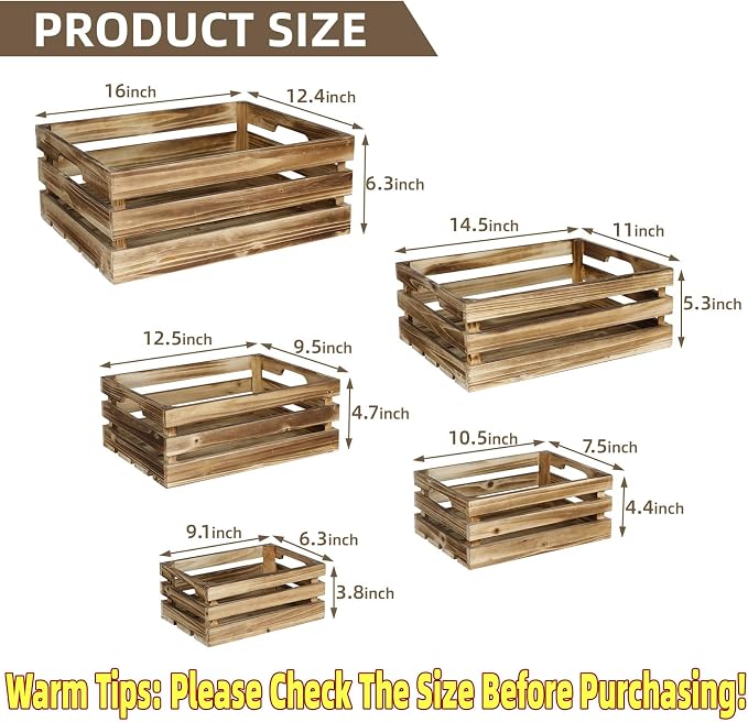 Set of 5 Large Wooden Crates, Nesting Storage Crate - Image 2