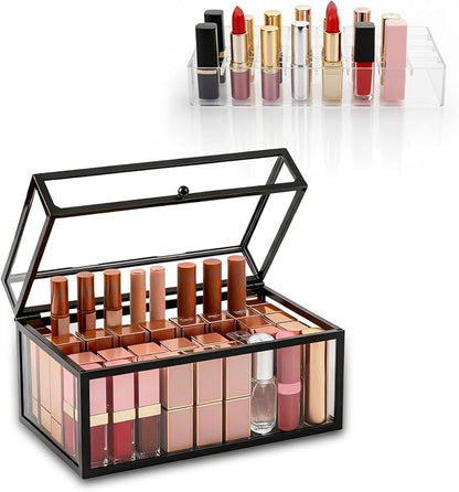 40 Lipsticks Organizer with Lid, Glass Display Box Fits Large Perfume & Skincare by Krdrgey