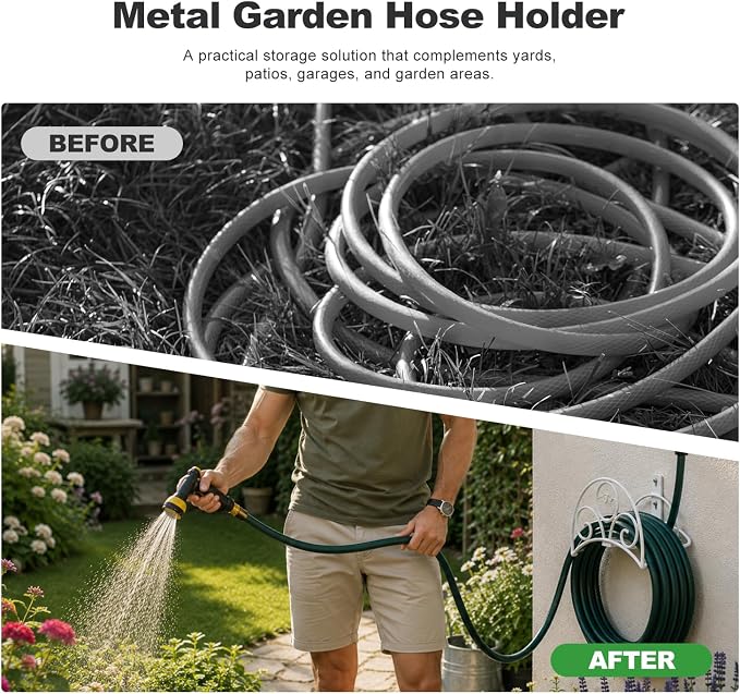 Metal Garden Hose Holder Wall Mounted Water White Hose Holder - Image 7