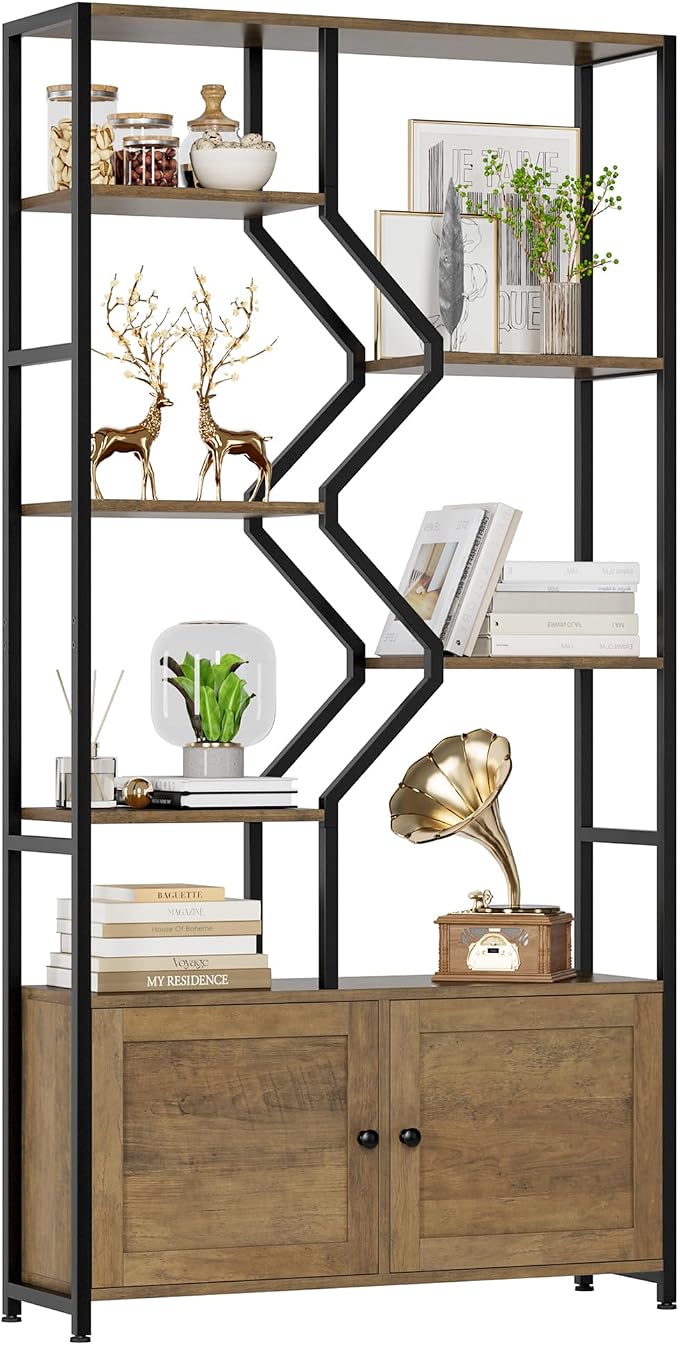 76" Tall Shelf with Storage Cabinet Doors, 6 Tier Open Bookshelf - Image 7
