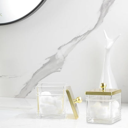 Glass Cotton Jar Holder 2 Pack– Brushed Gold Lid, Elegant Bathroom Storage - Image 7