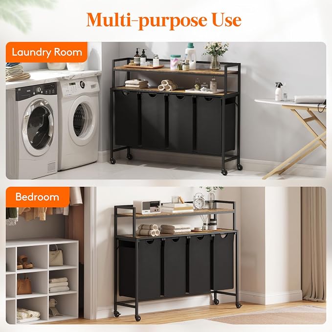 Lifewit Laundry Hamper 4 Section, 168L Pull out Laundry Clothes Basket Organizer - Image 7
