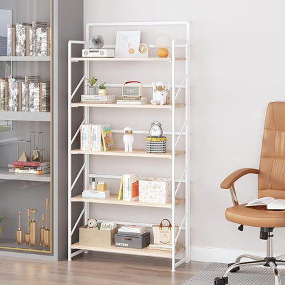 JSB Folding Bookshelf, Industrial Storage Shelves, No Assembly Vintage Wood - Image 2