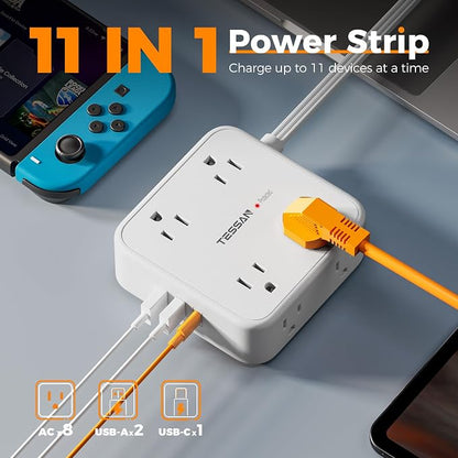 Surge Protector Power Strip, TESSAN 15 FT White Extension Cord Flat Plug - Image 3