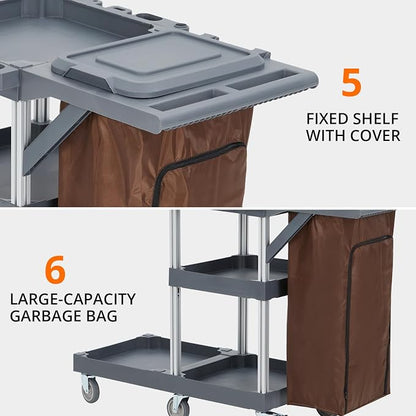 Commercial Janitorial Cart, 3-Shelf Housekeeping Cleaning Cart - Image 5