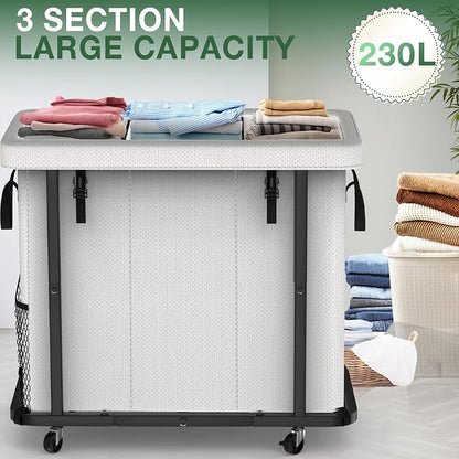 60 Gal Laundry Basket with Lid, Rolling Laundry Hamper with Wheels, Dirty - Image 2