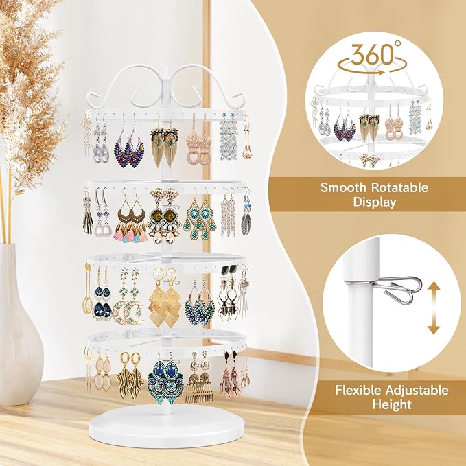 MODOWEY Rotating Earring Holder Organizer Stand, 4 Tiers Metal Tree, Display - Image 3
