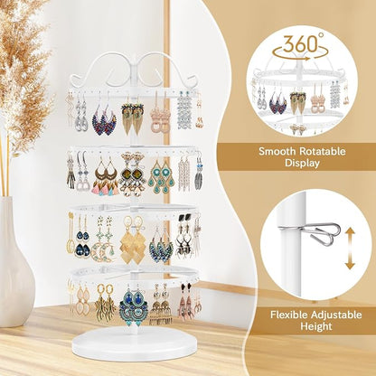 MODOWEY Rotating Earring Holder Organizer Stand, 4 Tiers Metal Tree, Display - Image 3