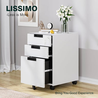 Mobile File Cabinet, 3 Drawer Locking Storage Filing Cabinet, Office Metal - Image 9