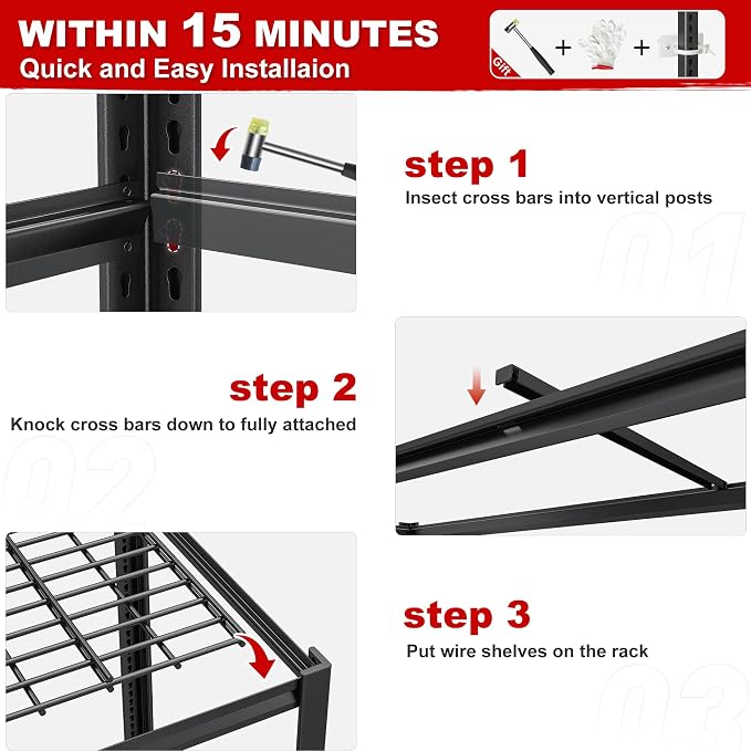 REIBII 3500LBS Garage Shelving, Adjustable Storage Shelves Heavy Duty, 6 Tier - Image 8