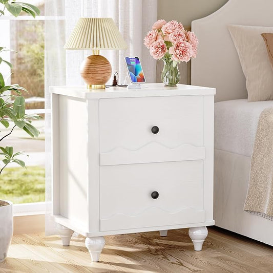 Cyclysio Nightstand with Charging Station, Side End Table with 2 Drawers by Cyclysio