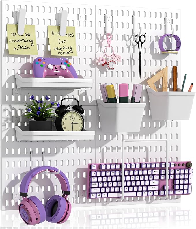AKTOP Peg Board Wall Organizer 4-Pack – 12"x12" White Pegboard Combination Kit by Buynow