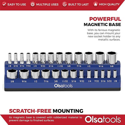 Olsa Tools Magnetic Socket Organizer | 1/4-inch drive | SAE BLUE | Holds 26 - Image 4